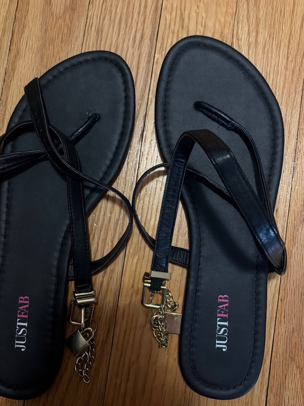 JustFab Black Strappy Sandals with Gold Chain Detail